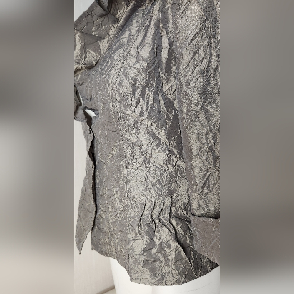 Chicos Jacket Size 0 Crinkled Sheen Jolena 3/4 Sleeve Open Front Egyptian Sand - Picture 4 of 8